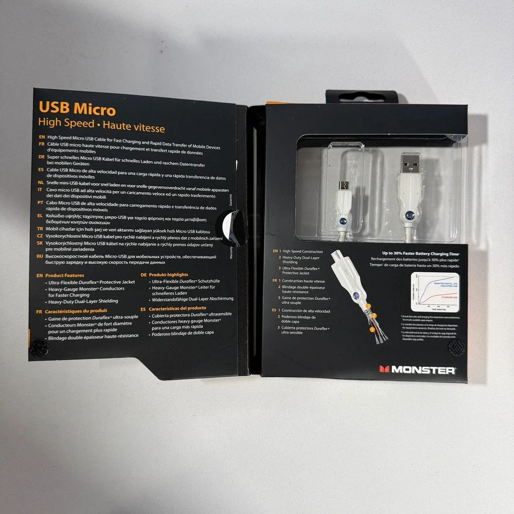 Monster High Speed Micro to USB-A Cable 1.5ft White Fast‎ Charging Data Transfer